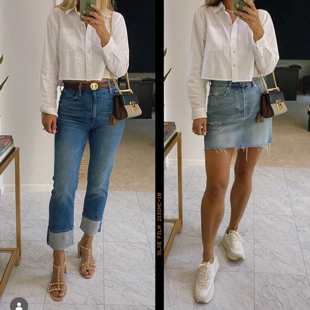 MOTHER High-Rise Straight Blue Jeans